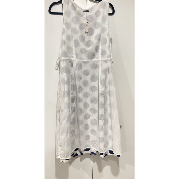 Talbots Dress Sz. 8 Polka Dot White Navy Button Pleat Fit Flare Sleeveless Belt - Picture 16 of 16